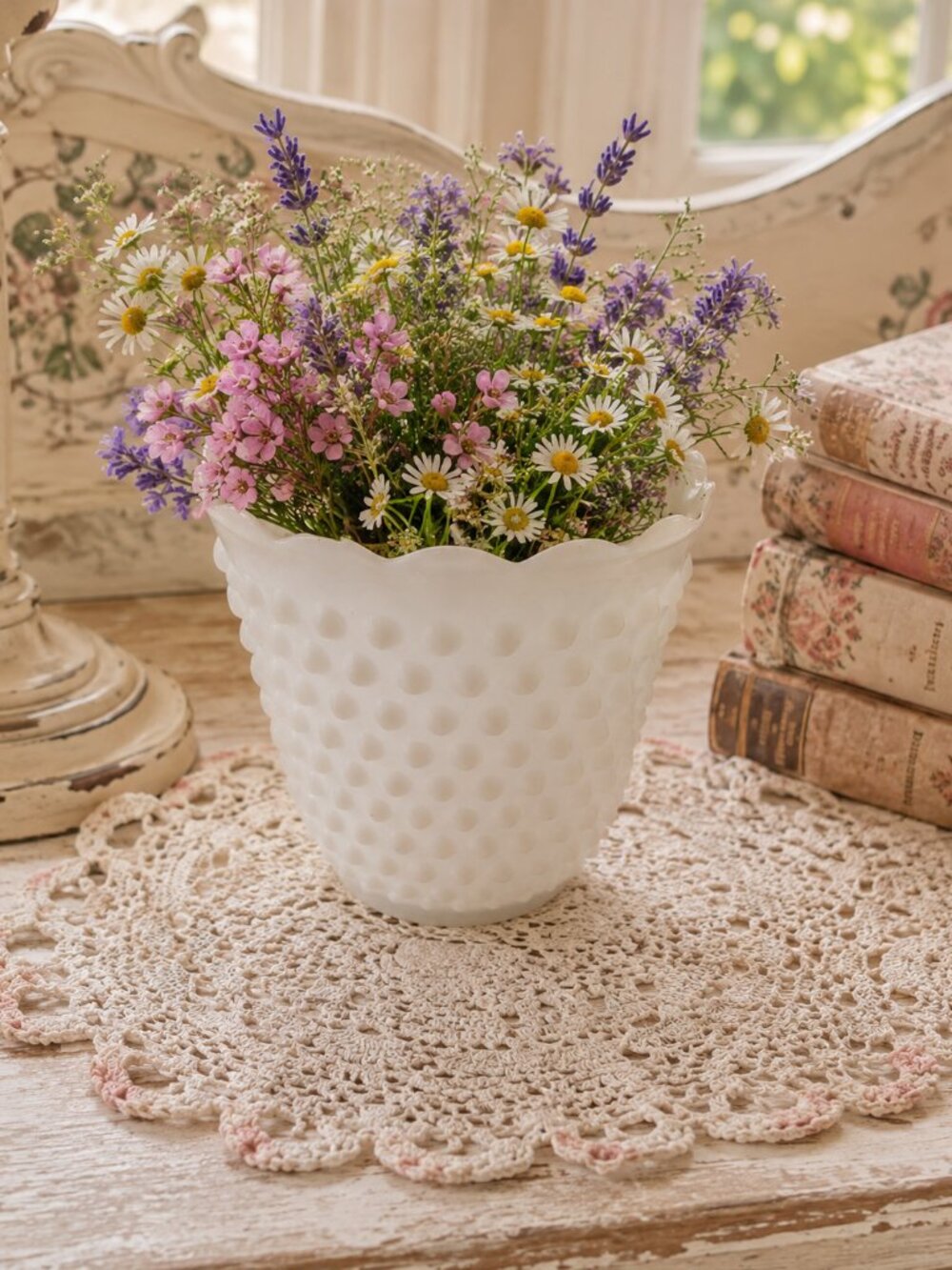 Milk Glass 5 inch Scalloped Hobnail Vintage Planter